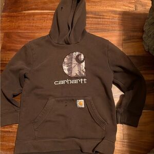 Carhartt Kids Camo Logo Hoodie Brown | Size M 10/12 | Distressed Workwear